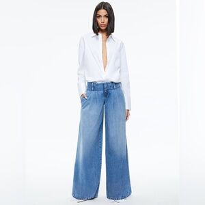 Alice + Olivia Anders Low Waist Double Pleat Wide Leg Jeans Size 26